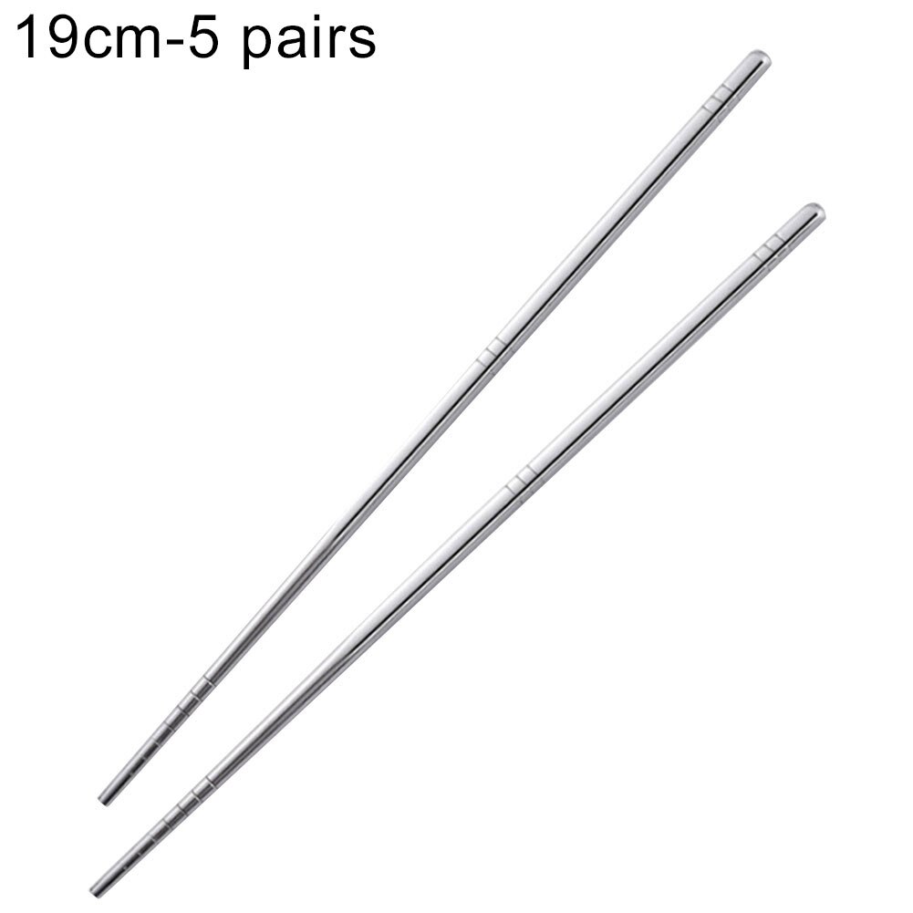 5 Pairs 19/23cm Potable Reusable Stainless Steel Kitchen Non-slip Chopsticks: 19cm