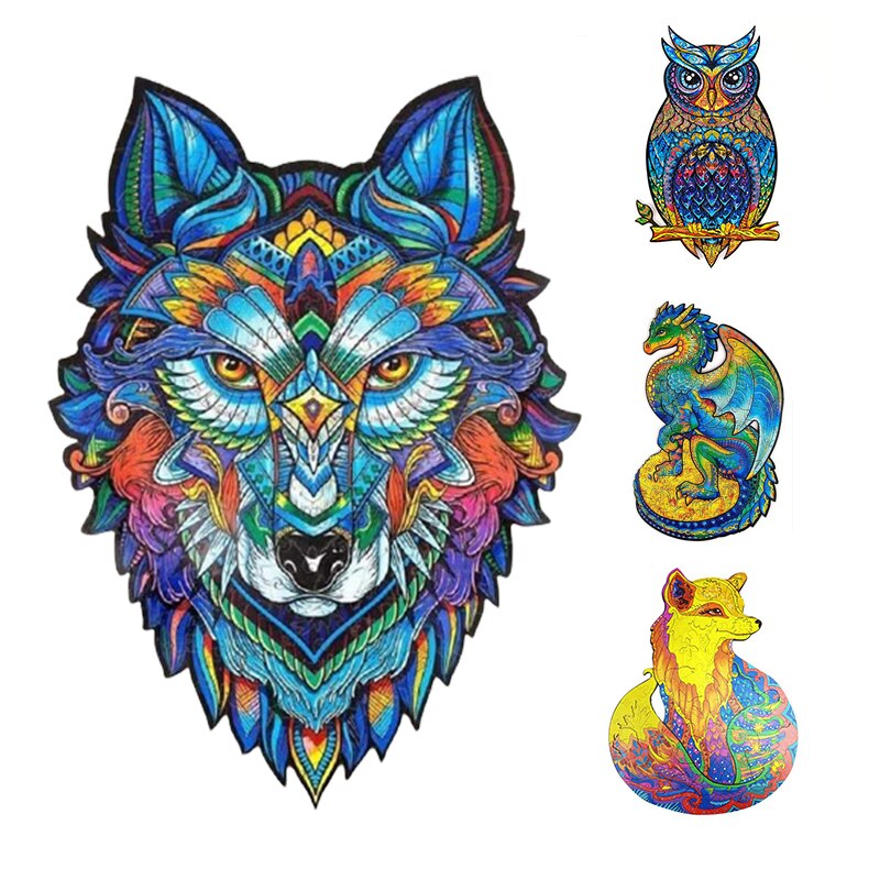 Wolf Shape DIY Wooden Puzzle For Adults Children Wooden Puzzles Animal Wooden Jigsaw Puzzle for Kids Toys