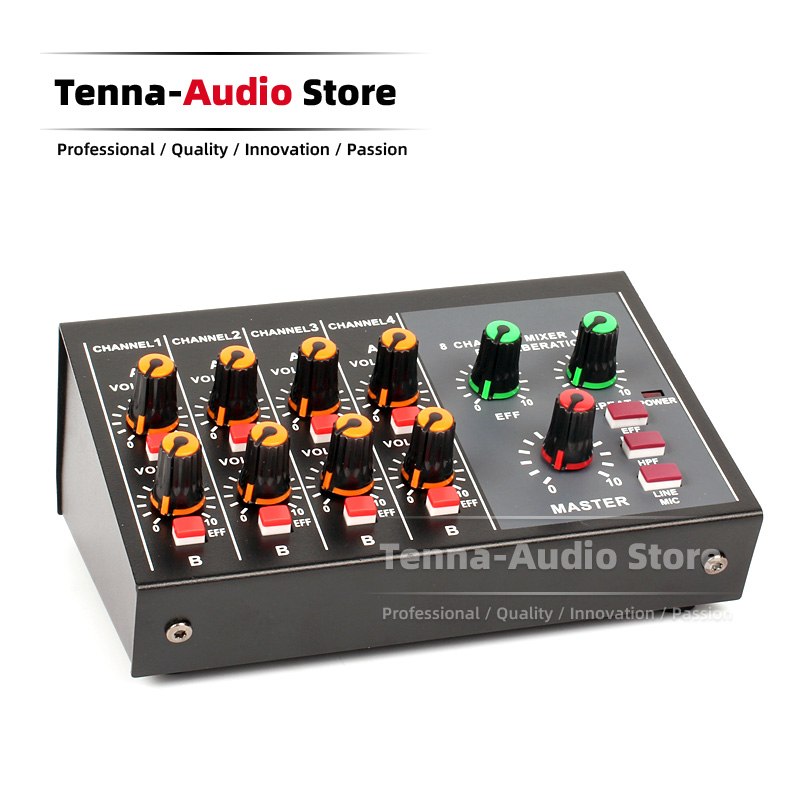 8 Channels Mono 4 Stereo Audio Mixer Sound Desk Microphone 6.3 3.5 mm AUX Line In Hub Combiner Studio Recording Mixing Console