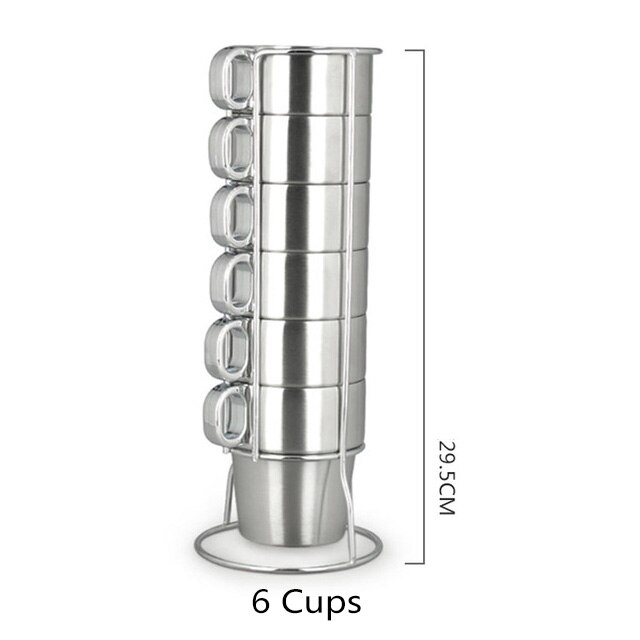 250Ml Rvs Cups Met Houder Double Layer Cups Met Handvat Draagbare Koffie Kopjes Set Thee Mok Voor Koffie water Drinken: 6 Cups