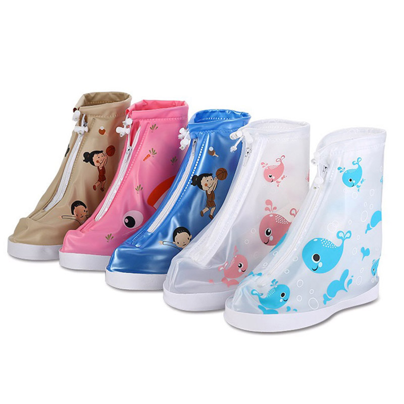 Crianças protetor sapatos capa bota impermeável unisex zíper chuva sapato cobre alto-superior anti-deslizamento chuva crianças sapatos casos