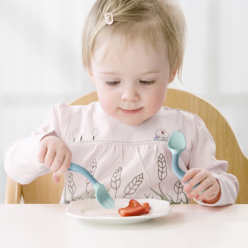 Siliconen Lepel Voor Baby Gebruiksvoorwerpen Set Extra Voedsel Peuter Leren Eten Training Buigbare Zachte Vork Zuigeling Kinderen Servies