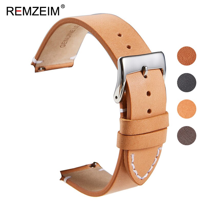 18 20 22 24mm urrem i kalveskind til amazfit huawei gt galaxy ur 42 46mm gear  s3 urrem quick release: Gul / 24mm