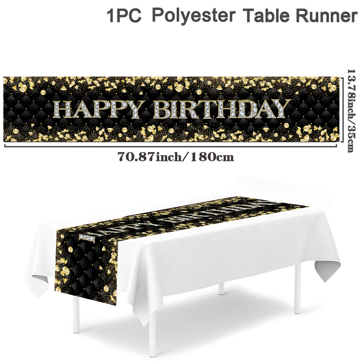 Chemin de Table d'anniversaire en or noir, couverture de Table d'anniversaire, nappe, décoration de fête pour la maison, anniversaire adulte, 18 30 40 50: MULTI