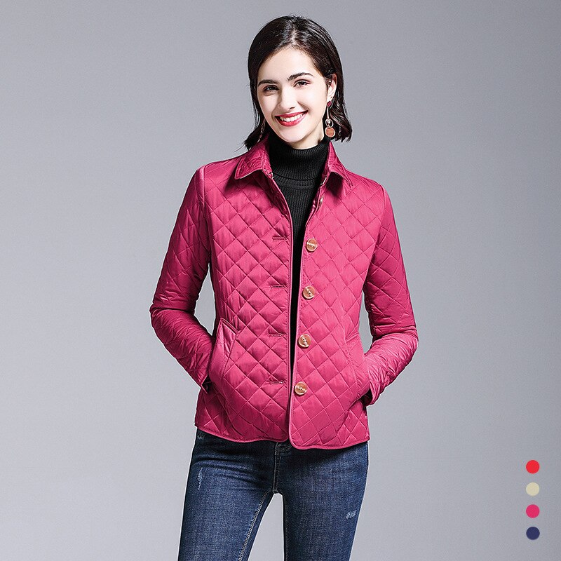 BURDULLY Small cotton coat Female short light autumn and winter single-breasted Diamond shaped women's Quilted coat
