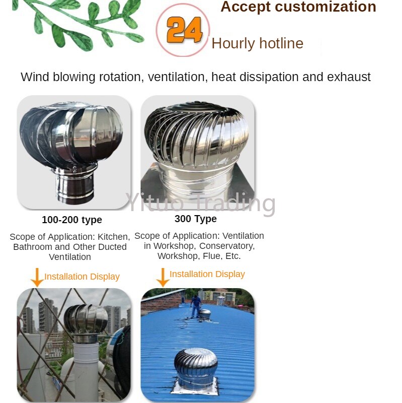 100-type Unpowered Hood Roof Ventilator Thickened Stainless Steel Exhaust Cap Factory Building Flue Rainproof Exhaust Vent