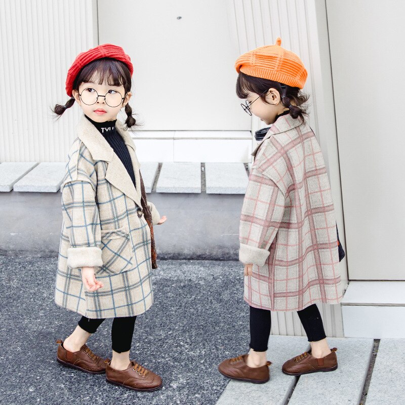 Vestiti Delle Ragazze del capretto di Lana del Cappotto di Inverno Caldo Giacca A Quadri Più Il Lungo di Spessore 2019 Bambini Vestiti di Lana Toddle Bambino della ragazza Outwear