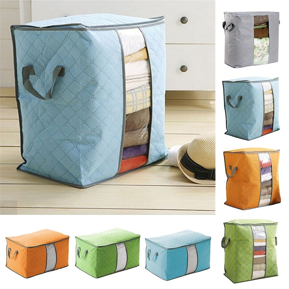 Bolsa de almacenamiento de edredón extragrande, bolsa de almacenamiento de ropa con asas, portátil, a prueba de polvo, no tejida, con cremallera, 60x42x36cm