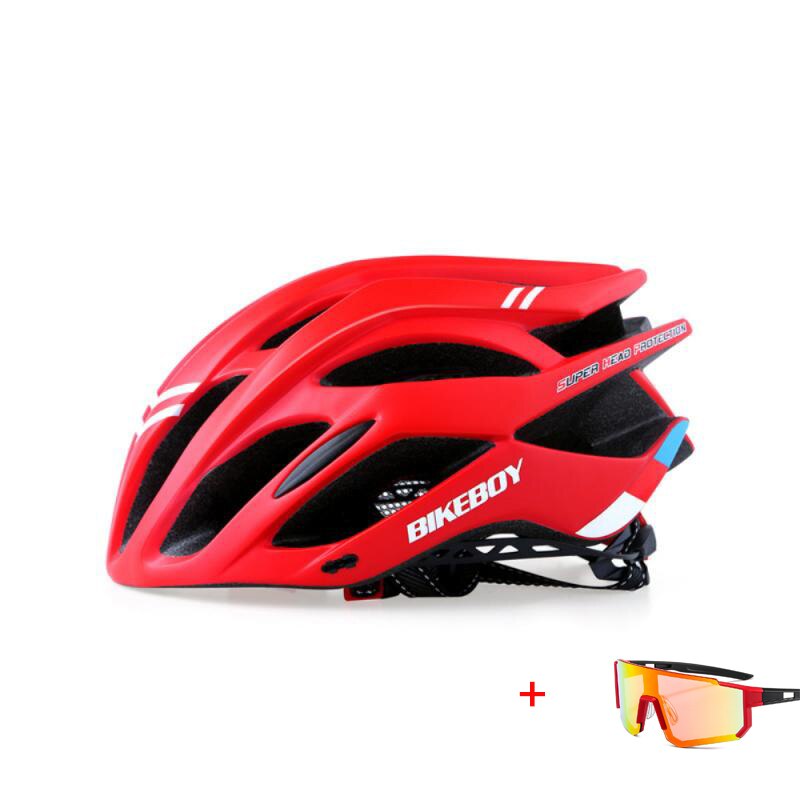 Road Mountain Bike Helmet With Glasses Ultralight Bicycle Helmets Integrally-molded MTB Riding Cycling Helmet: red 2