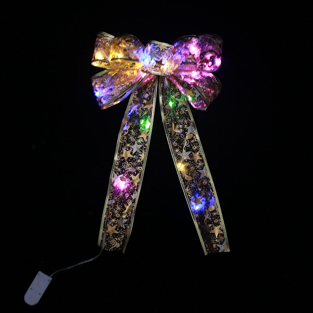 Nœud papillon de noël imprimé brillant avec lumières LED, ornements d&#39;arbre de noël, nœuds de ruban, de noël, décoration nouvel an: 4