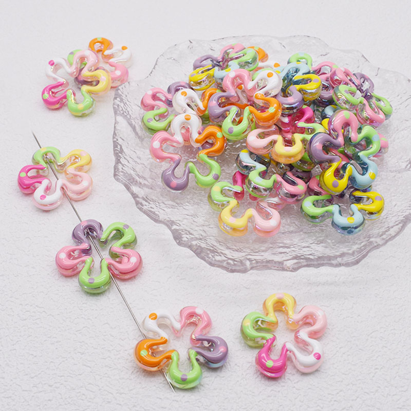 4/10pcs/bag Acrylic Beads Heart Star Flower Beads Color Painting Loose Spacer Beads for Jewelry Making DIY Phone Chain Bead Pen