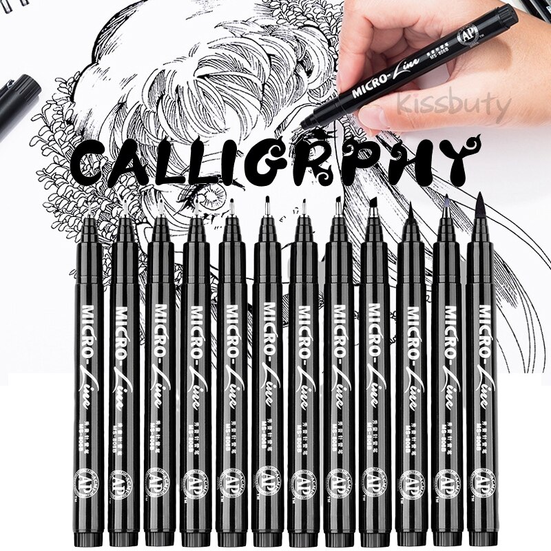 8/10/12/16Pcs Calligraphy Pen Neelde Drawing Line Hand Lettering Pens Waterproof Pigment Sketch Marker Pen Art Supplies