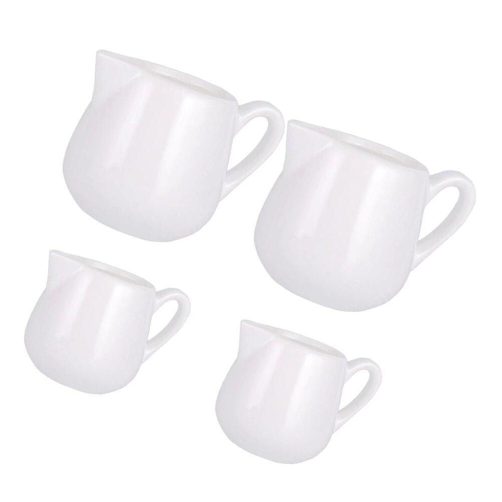 4Pcs Coffee Syrup Dispenser Ceramic Creamer Container Pot with Handle (White)