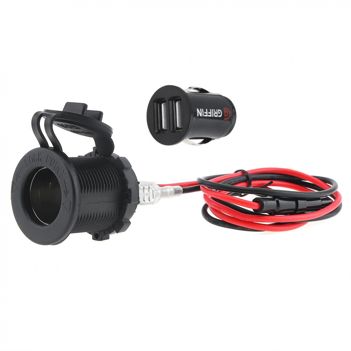 Motorfietsladers zwart 12v waterdichte sigarettenaansteker gps-aansluiting dubbele usb autolader mobiele telefoonlader voor in de auto