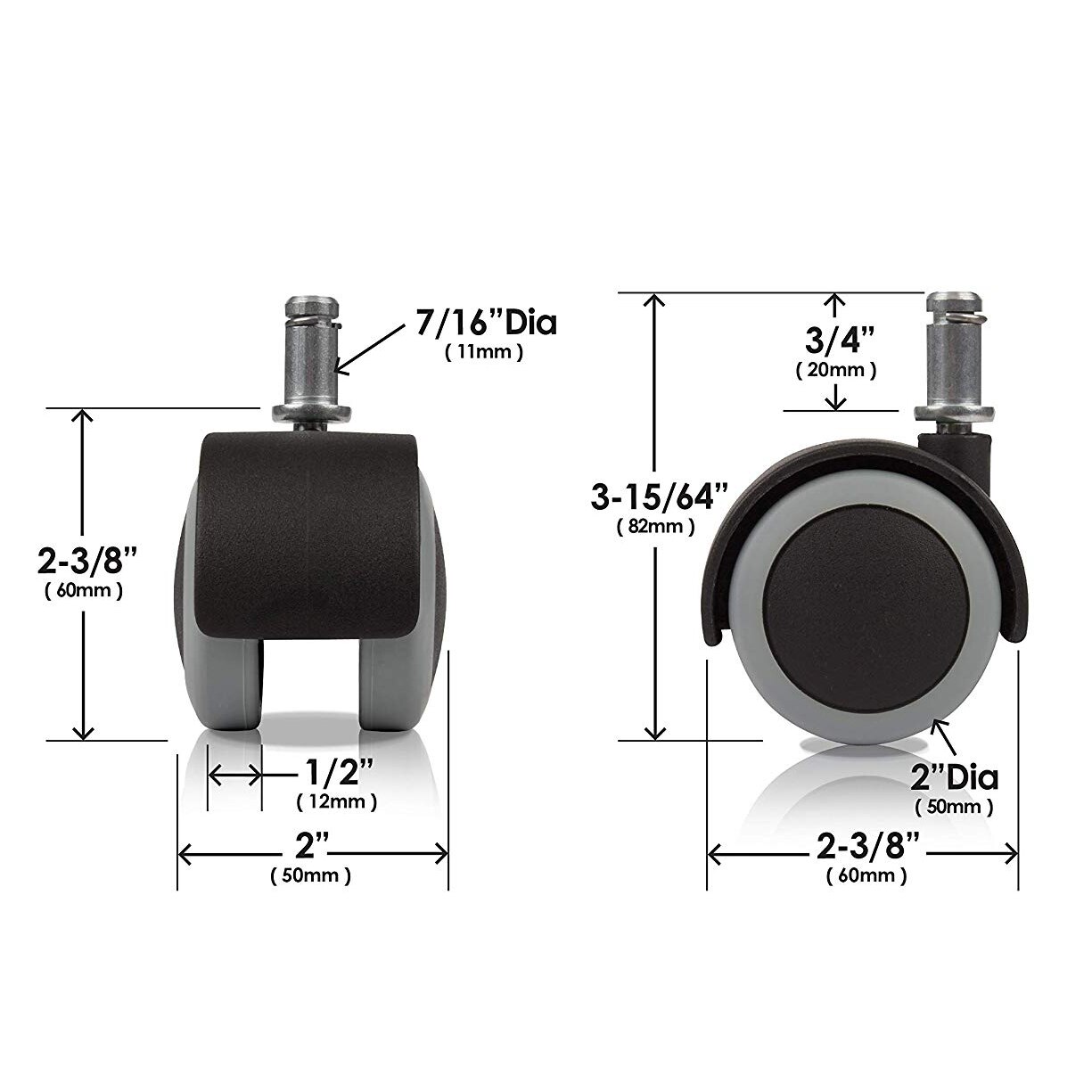 ATOMDOC 2" 5 Pcs Universal Caster Office Chair Furniture Caster 360 Degree Chair Wheel Black&White Diameter 50mm