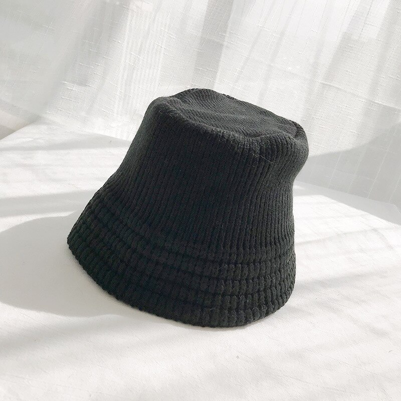 Chapéu de lã de inverno chapéu de balde panamá feminino bob hip hop boné gorros cor sólida unissex algodão boné homem balde de pesca chapéu liso: Black