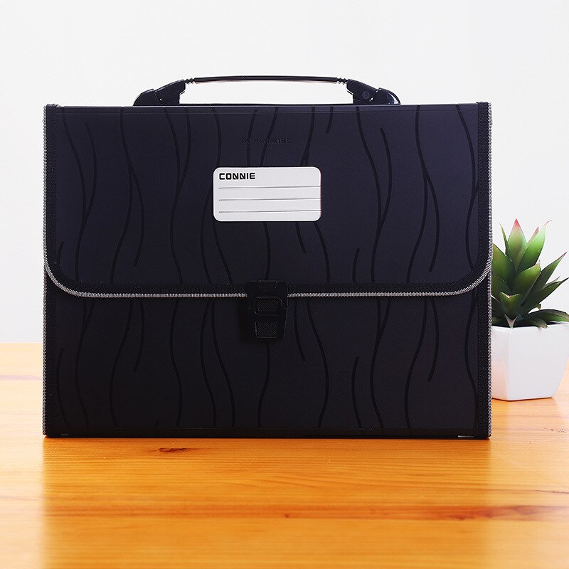 13 Pockets Expanding Wallet With Portable Handle Office A4 Letter Size Document Bag Accordion Filling File Folder Large Capaticy: black