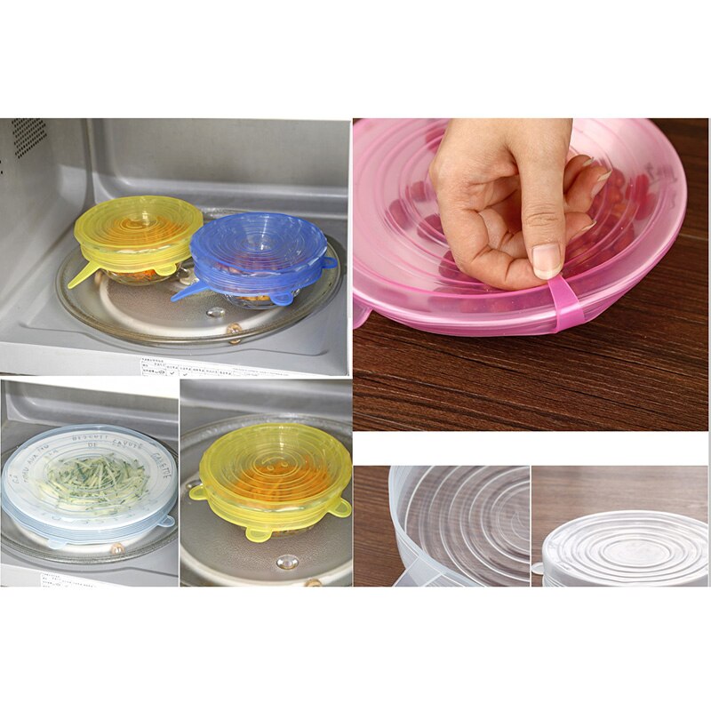6 pçs/pçs/set tampas de silicone para alimentos cozinha reutilizável capa de silicone alimentos frescos mantendo selado quente frio disponível
