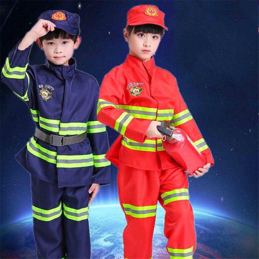 Feuerwehrmann Cosplay Halloween Kostüme für Kinder Kinder Feuer Polizei Kleidung Feuerwehrmann Uniform für Jungen Kostüm Set 100-170CM