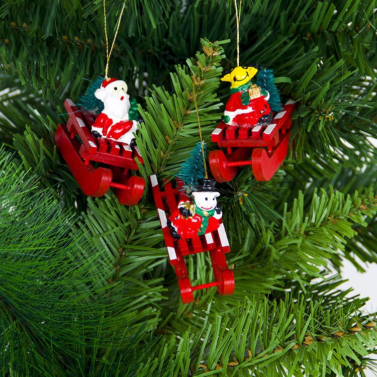 Kerst Slee Hanger Kerstboom Ornamenten Ornamenten Sneeuwpop Kerstman Elanden Carnaval Houten Kleine Hangers