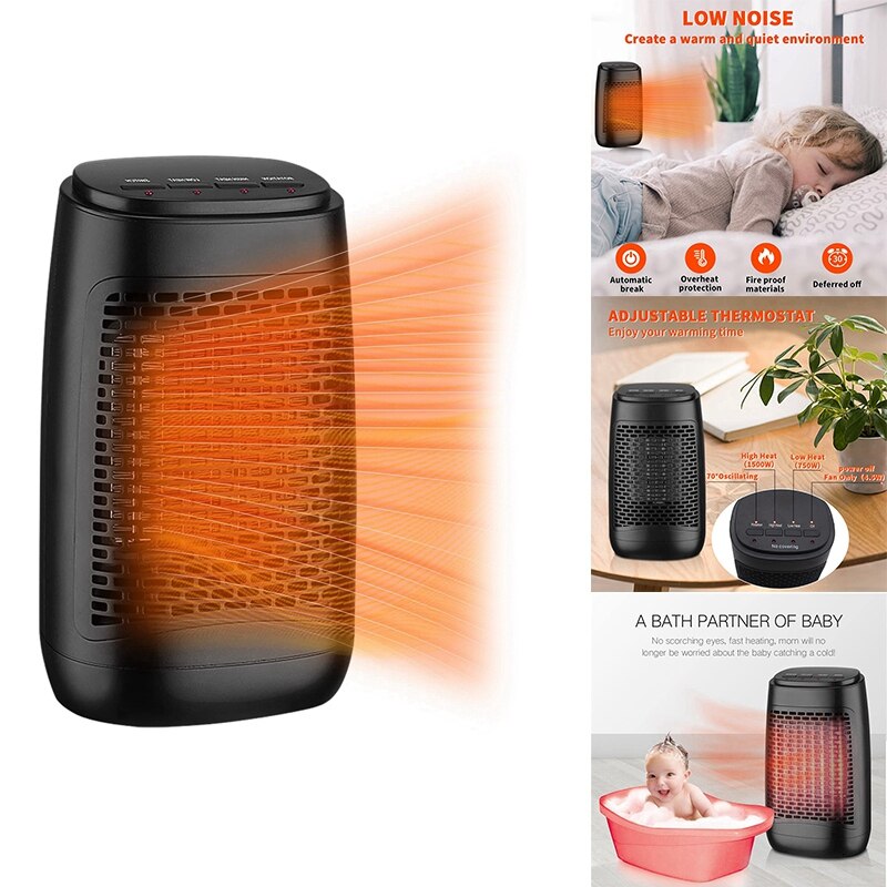 Portable Space Heater, Electric Heater With Adjustable Thermostat, Tip-Over And Overheat Protection For Bedroom