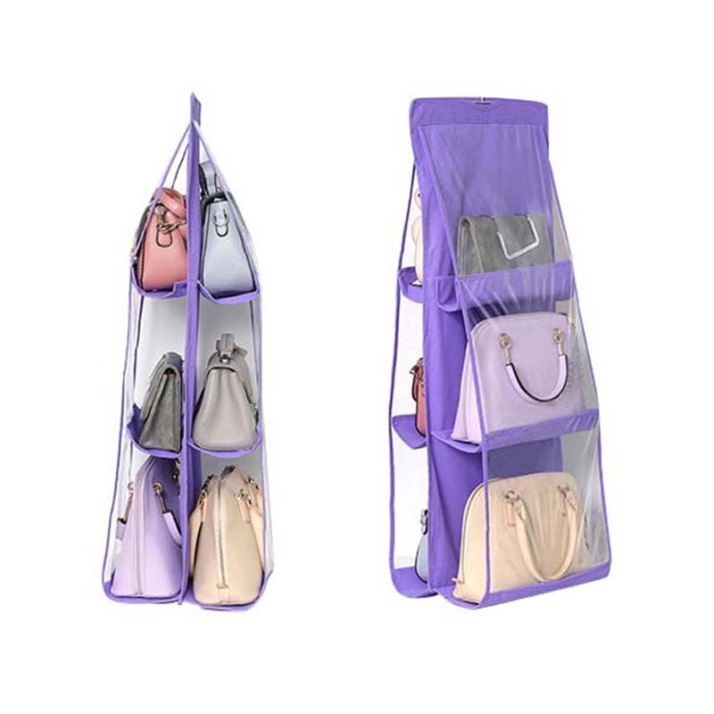6 Pockets Foldable Hanging Bag 2-sided Folding Shelf Bag Purse Handbag Organizer Door Sundry Pocket Hanger Storage Closet Hanger