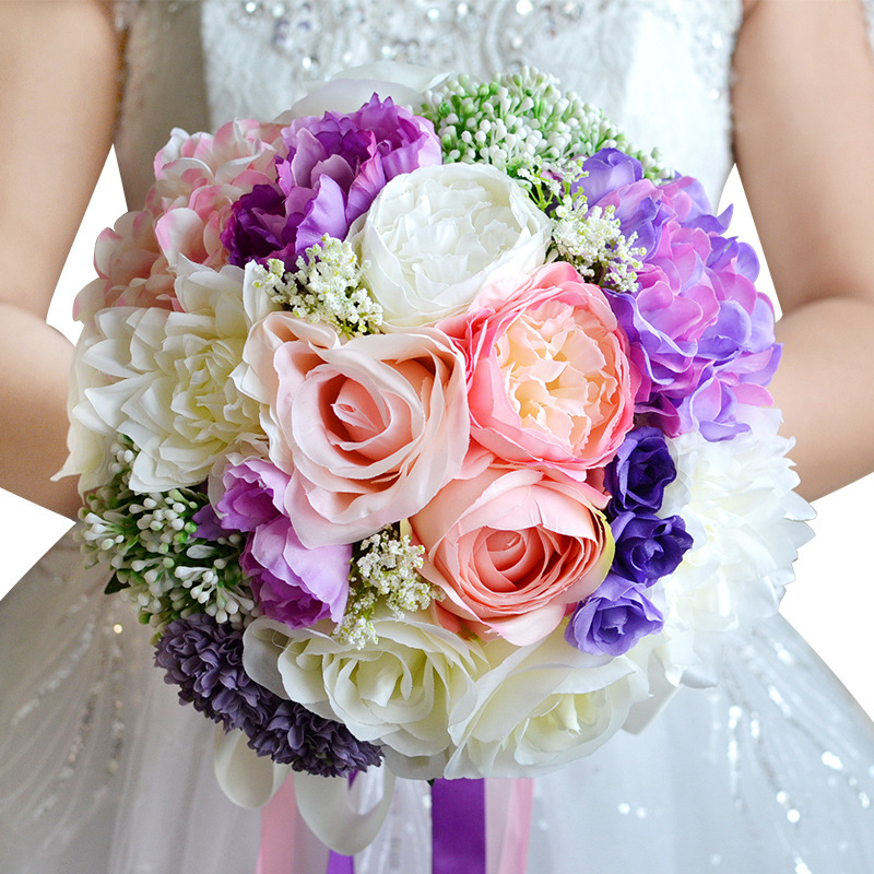 JaneVini Romantische Bruiloft Bloemen Bruidsboeketten Kunstzijde Rose Peony Bruid Bloemen Vrouwen Bruiloft Broche Accessoires