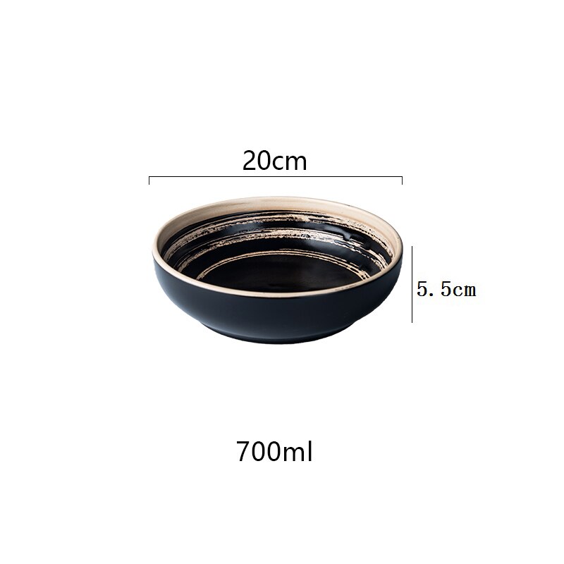 Chanshova traditionel kinesisk skruetråd mønster farve glasur keramiske salattallerkener porcelæn middagsretter dessertbakke  h203: Sort