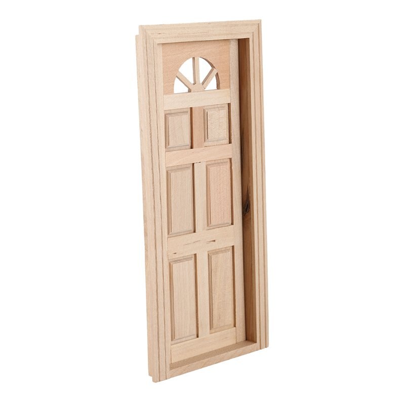 Puppe Haus Miniatur Unlackiert Holz Außen Einzigen Tür 6-Tafel Flache oben Holz farbe