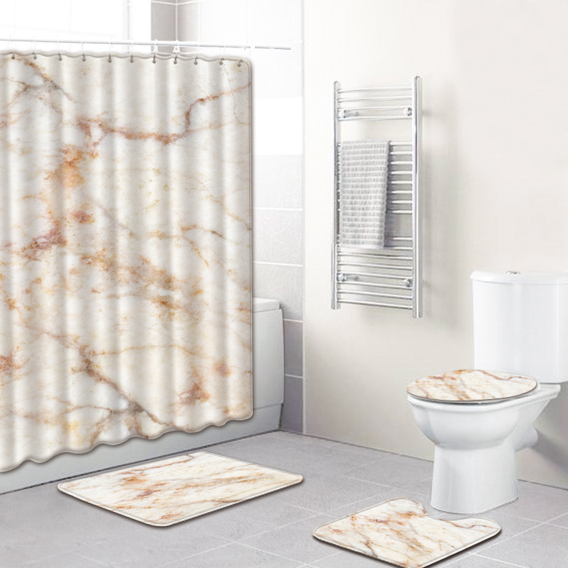 Bathroom Non-Slip Pedestal Rug Lid Toilet Cover Bath Mat Shower Curtain Waterproof Polyester Bathroom Curtain Decor Bath Mat: l19030703 / 45 X 75 CM 4pcs
