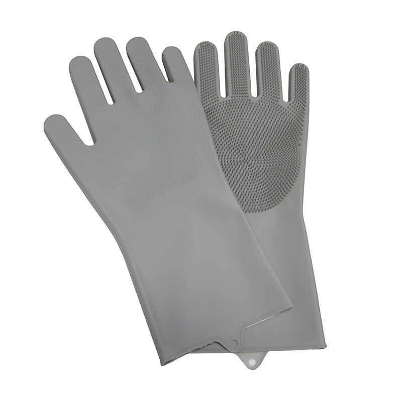 Silikonegummi opvaskehandsker scrubber rengøringsbørste til køkken temperaturbestandige handsker 3 par: Grå