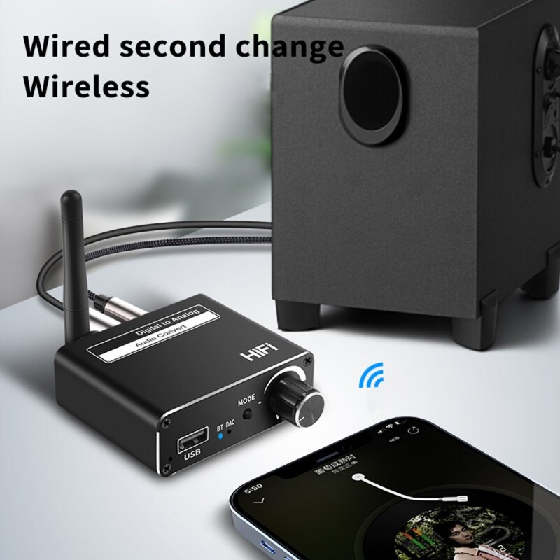 Kompaktowy dysk U cyfrowo-analogowy Adapter koncentryczny Toslink trwały konwerter Audio kompatybilny z Bluetooth 5.0 odbiornik DAC