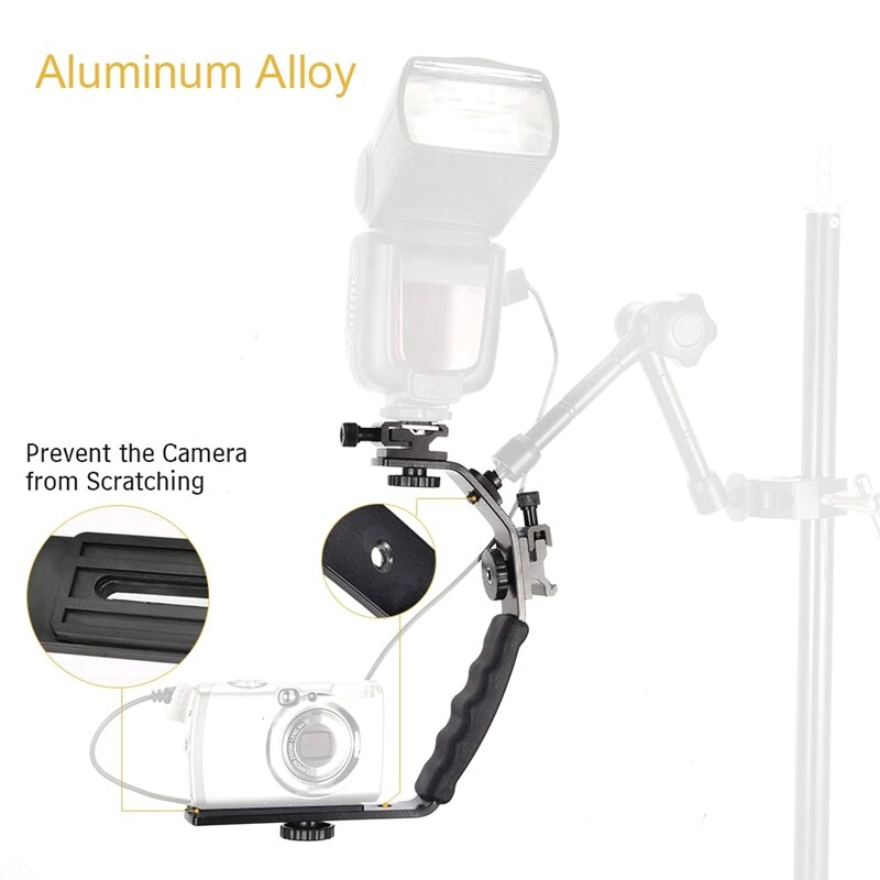 Aluminium Alloy Mini Ball Head 1/4inch Mount with Flash Shoe with L Bracket Padded Handheld Holder L Brackets