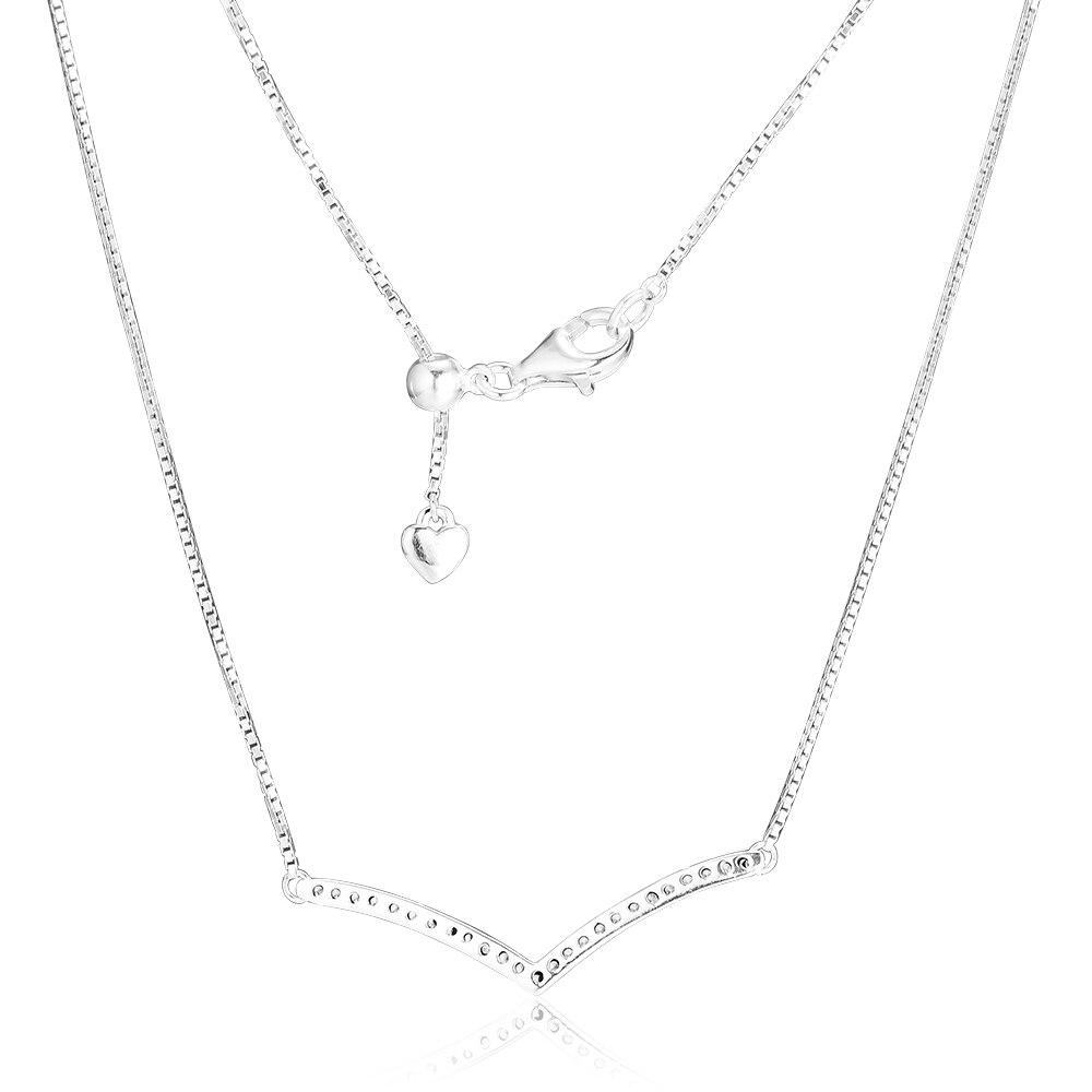 Echt 925 Sterling Zilver Sparkling Wishbone Ketting Voor Vrouwen Fijne Sieraden Verklaring Kettingen Colgantes Collier Femme