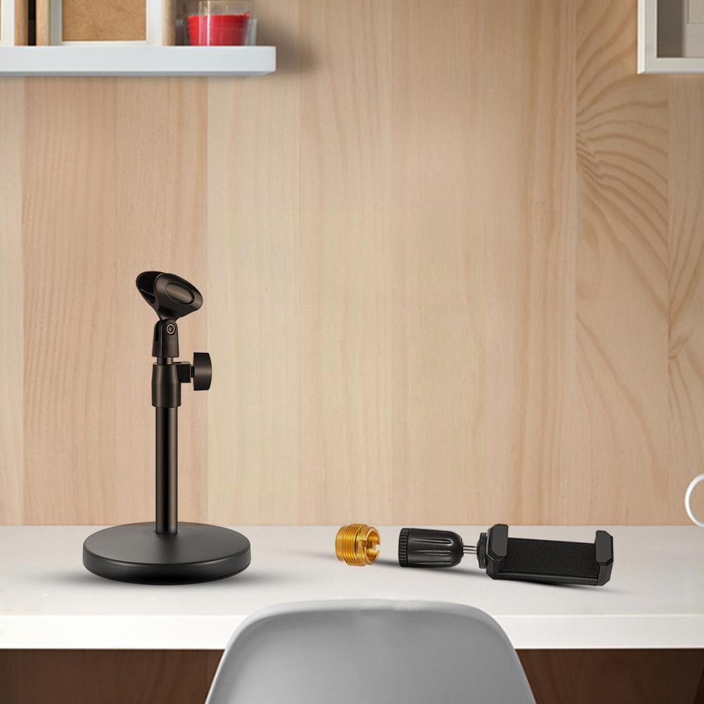 Microphone Stand Cell Phone Holder Phone Clip Mic Clamp Adjustable Table Mic Stand With Base For Conference Speech J5i7