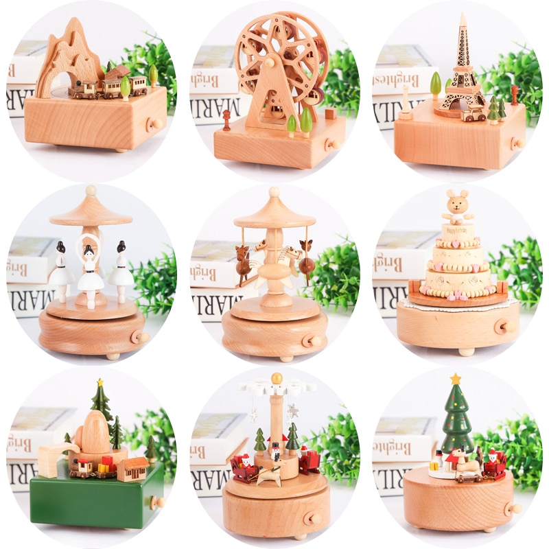 Holz Karussell Spieluhr riesenrad Kleines Mädchen Art Geburtstag Hause eingerichtet retro holz hause dekorationen