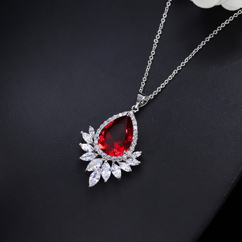 Pera Classic Marquise Cut Zirconia Crystal Big Bule Green Water Neklaces Pendants for Women Daily Dinner Party Jewelry P007: Red