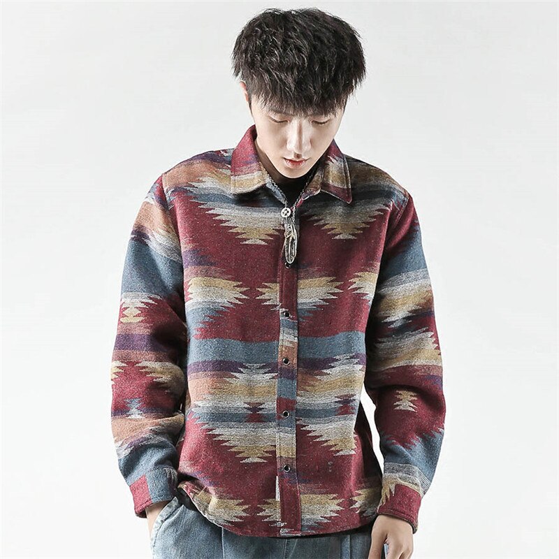 chemises en flanelle Folk-chemises personnalisées pour hommes Vintage laine loisirs modèle robe chemise décontractée hommes japonais Streetwear chemises