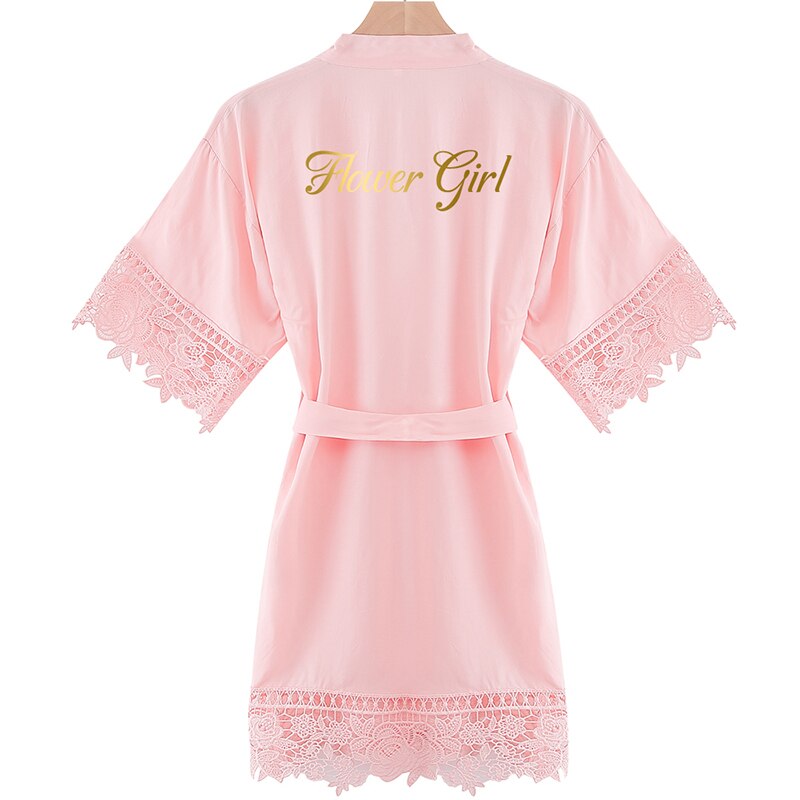 Cotton Flower Girl Robes Rayon Floral Lace Trim Robes Bridal Kids Size Kimono Robes Party Robe Girl Bridesmaid Gold Print: blush flower girl / kids size(age 3-5)