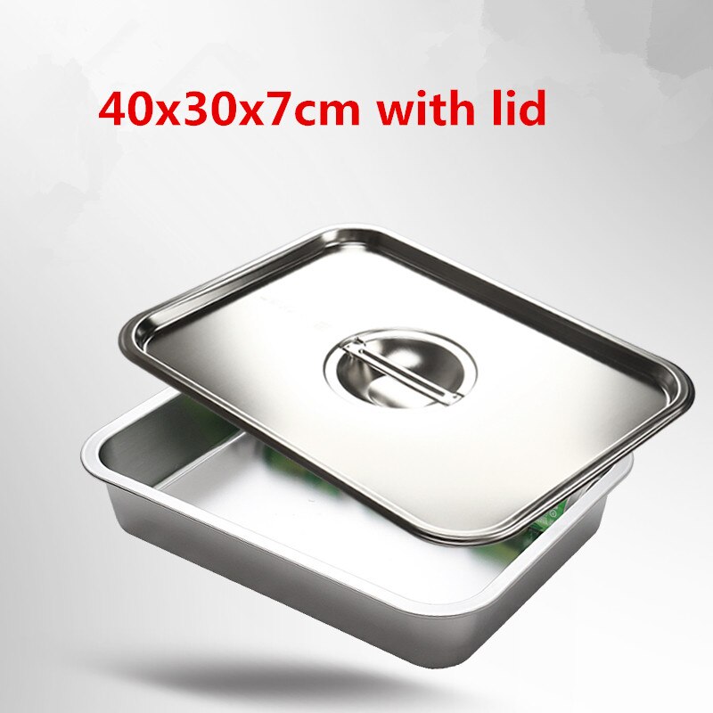 304 stainless steel buffet plate vegetable plate fruit plate barbecue plate Food plate Flat Bottom rectangle Basin Have Lid: 40x30x7cm tray lid