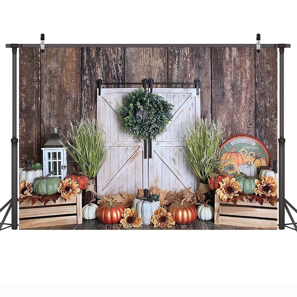 Petite citrouille anniversaire photographie toile de fond Photo Studio automne récolte citrouille Halloween fond couronne rétro porte décor: 180x120cm  ThinVinyl