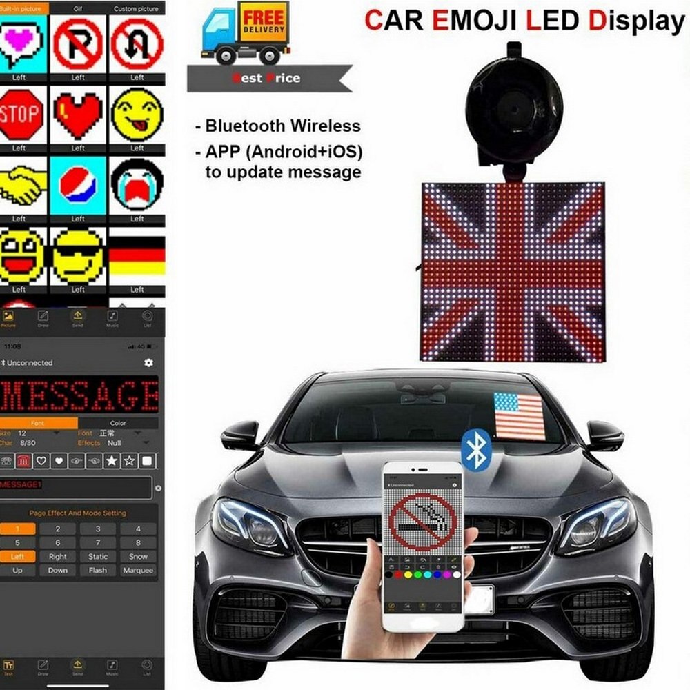12v/24 vcar led-scherm app-bediening bluetooth expressie foto diy scrollend led-bord full colour auto achterruitmonitor