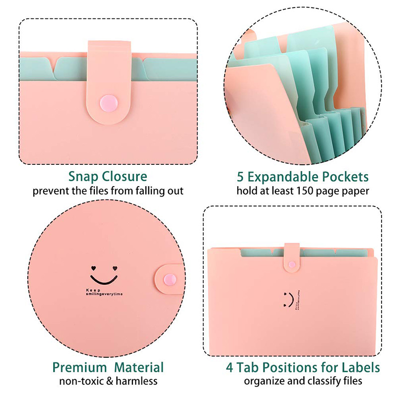 8Pcs Ausbau Datei Ordner, 5 taschen A4 Brief Größe Snap Verschluss Kunststoff Akkordeon Dokument Veranstalter für Schule und Offic