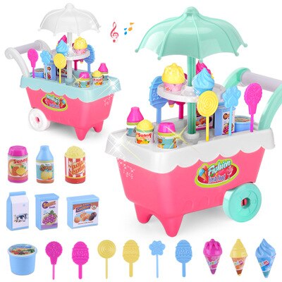 Licht Muziek Kinderen Ijs Snoep Trolley 19 Delige Set Mini Trolley Meisje Speelhuis Speelgoed Cadeau Voor Jongen Meisje baby Kerst: Licht Groen