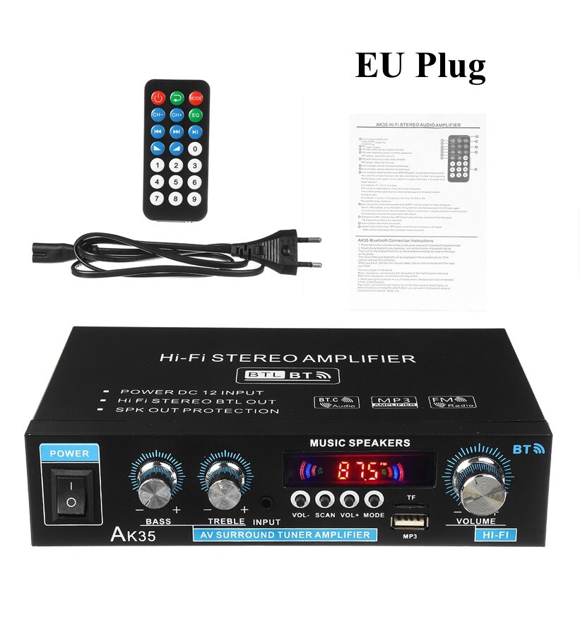 Ak380/ak370/ak170 tehovahvistin audio karaoke kotiteatteri vahvistin 2 kanavaa bluetooth luokan d vahvistin usb/sd aux tulo: Ak35 eu pistoke