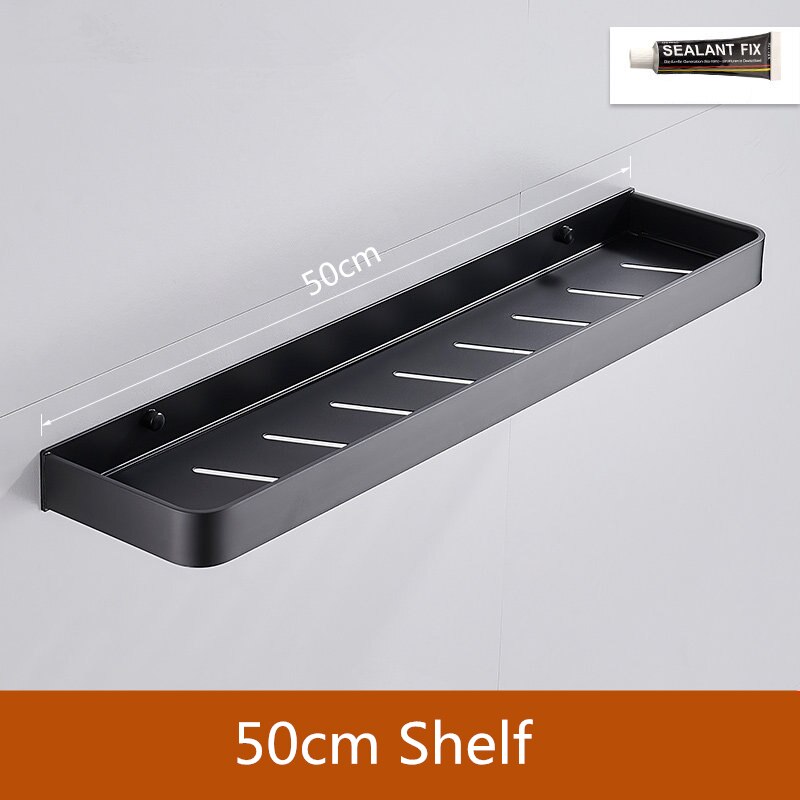 Badkamer Zwarte Plank Met Handdoek Bar Ruimte Aluminium Hoek Planken Handdoekenrek Met Haak Shampoo Houder Keuken Opbergrek: 50cm