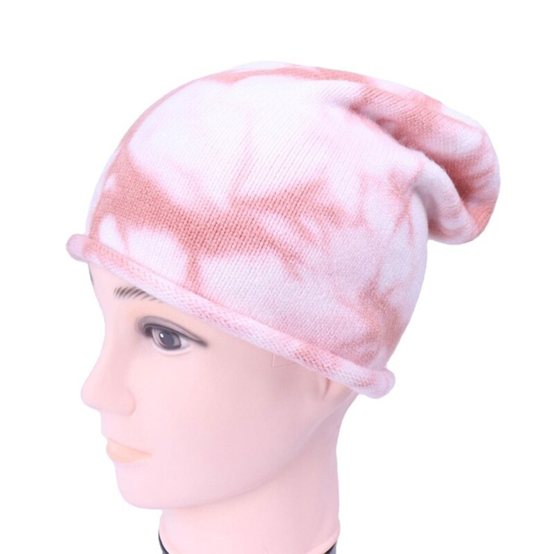 Unisex Hip Hop Elastische Gebreide Slouchy Beanie Hoed Gradiënt Tie-Dye Skull Cap: Roze