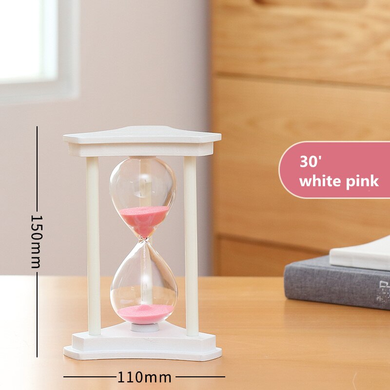 Hourglass 30 Minutes Count Down Timer Wood Sand Glass Watch Timing Home Desk Decoration Wedding Favors for Guests SL-SZSL: 30m white pink