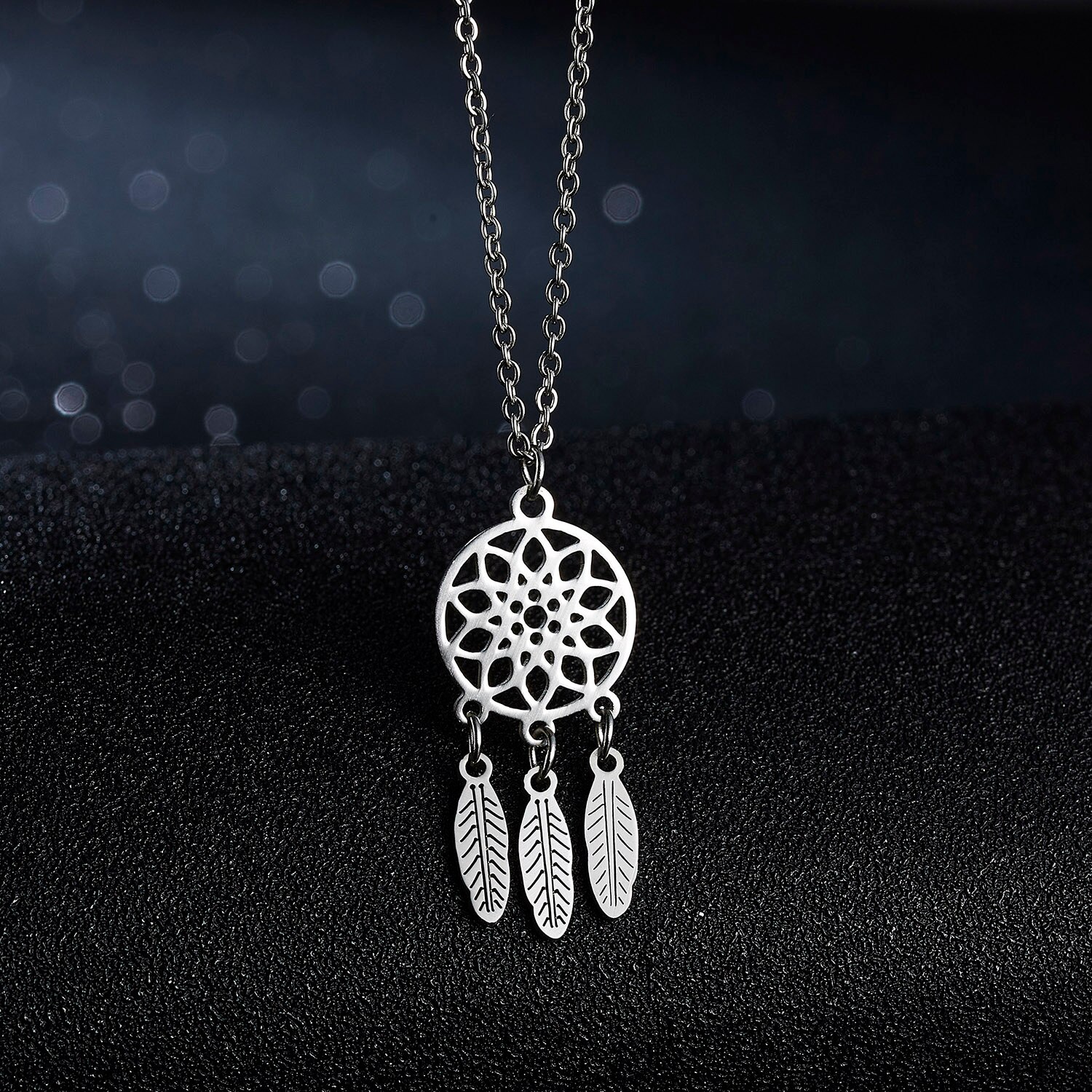 Women Yoga Lotus Pendant Necklaces Stainless Steel Elephant Cat Dream Catcher Choker Long Chain Necklace Jewerly: Dream catcher