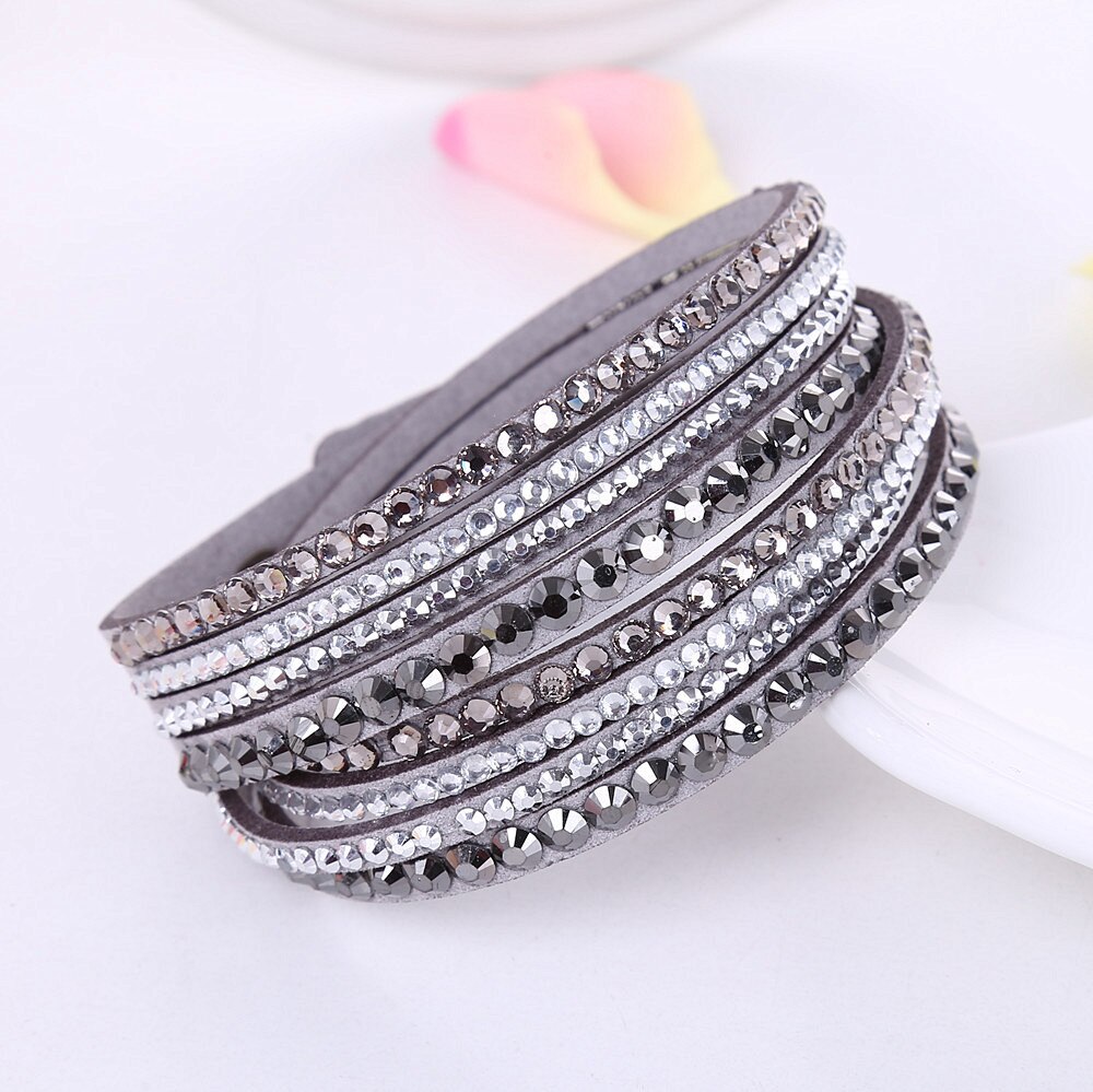 Stijl Lederen Armband Strass Kristal Armband Multilayer Hologram Armbanden Voor Vrouwen Sieraden: D